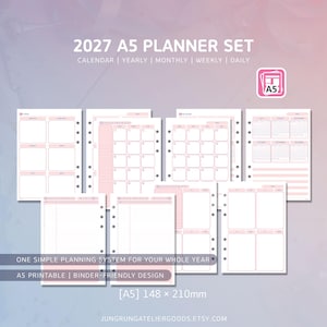 2027 A5 Planner Set Printable | Yearly Monthly Weekly & Daily Planner | 2027 Planner Inserts | A5 Binder Planner | Complete Planning System