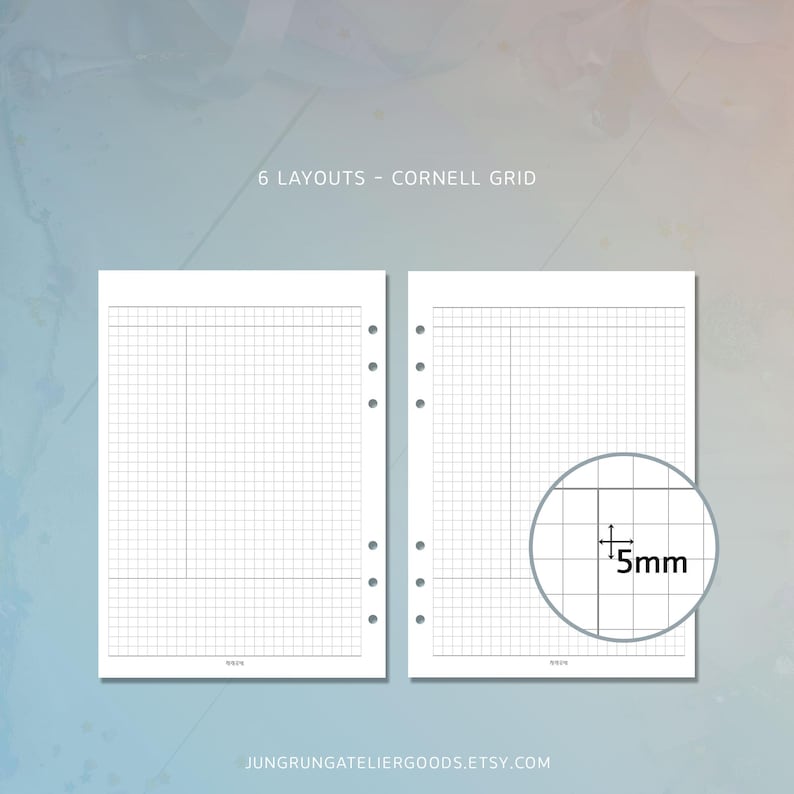 A5 Planner Inserts Printable 5mm Grid Paper Cornell Notes Template Dot