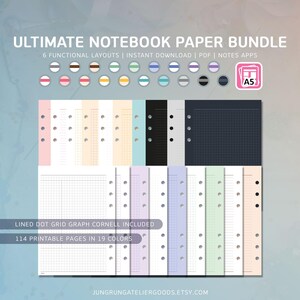 Ultimate Notebook Paper Bundle Printable Notebook Pages Lined Paper Cornell Notes Dot Grid Graph Paper A5 Planner Inserts 114 Pages PDF