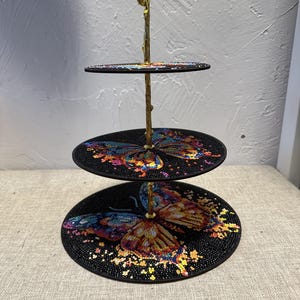 Whimsical Butterfly Three-Tier Bakery Tray | Handcrafted Diamond Art Display for Baked Goods