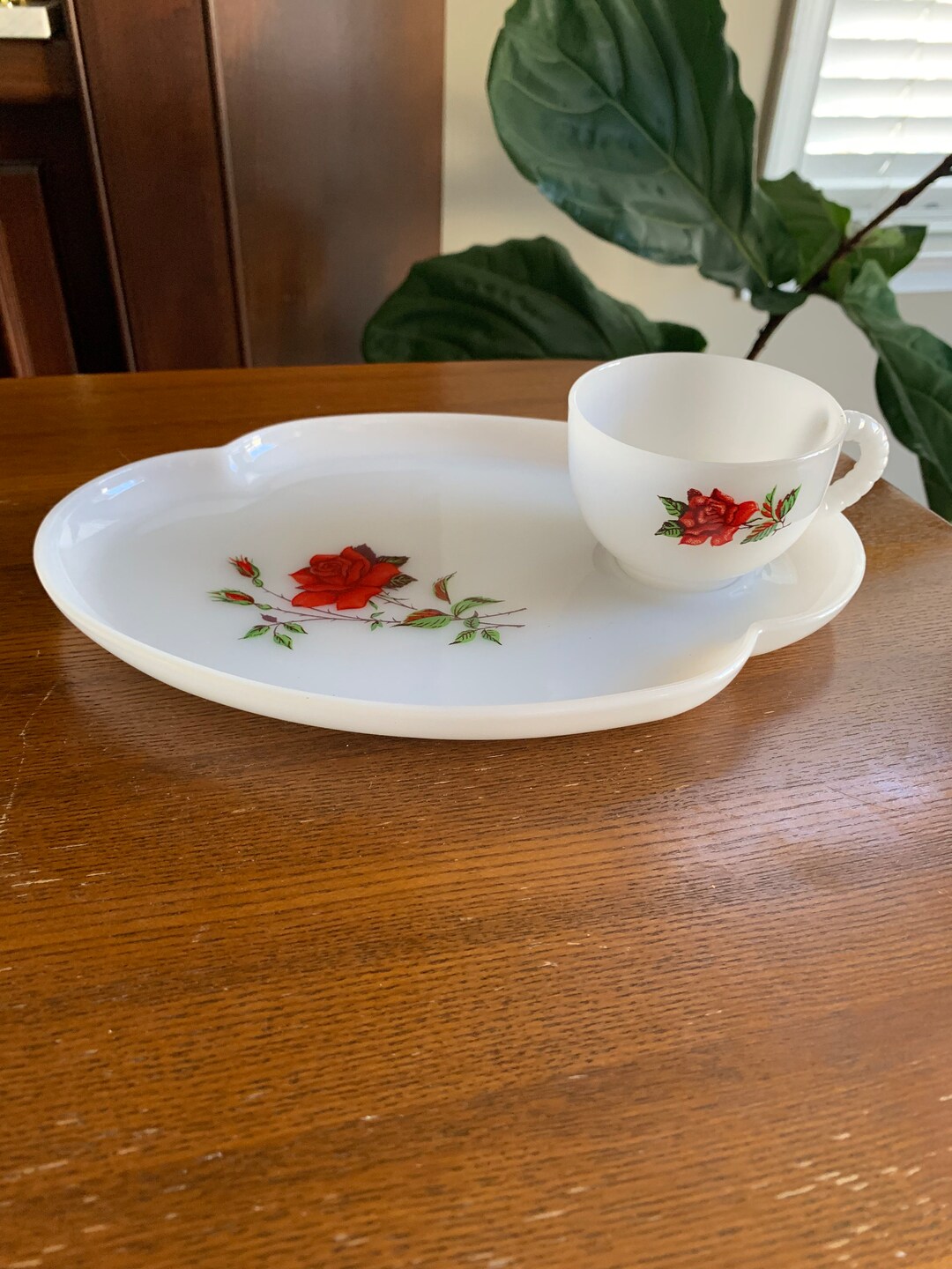 Vintage Snack Plate and Cup by Federal Milk Glass Rosecrest Etsy