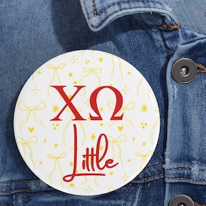 Pin redondo de la hermandad Chi Omega/Accesorio espiritual/Regalo para hermandad universitaria/Regalo para el día de la oferta/Regalo pequeño/Estilo de portón trasero/Pin con letra griega/Reclutamiento