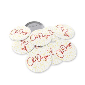 Chi Omega Sorority Rush Pins - Round Pins, Greek Life Accessories, Sorority Recruitment Badge, College Pin, Sisterhood Gifts, Bid Day basket