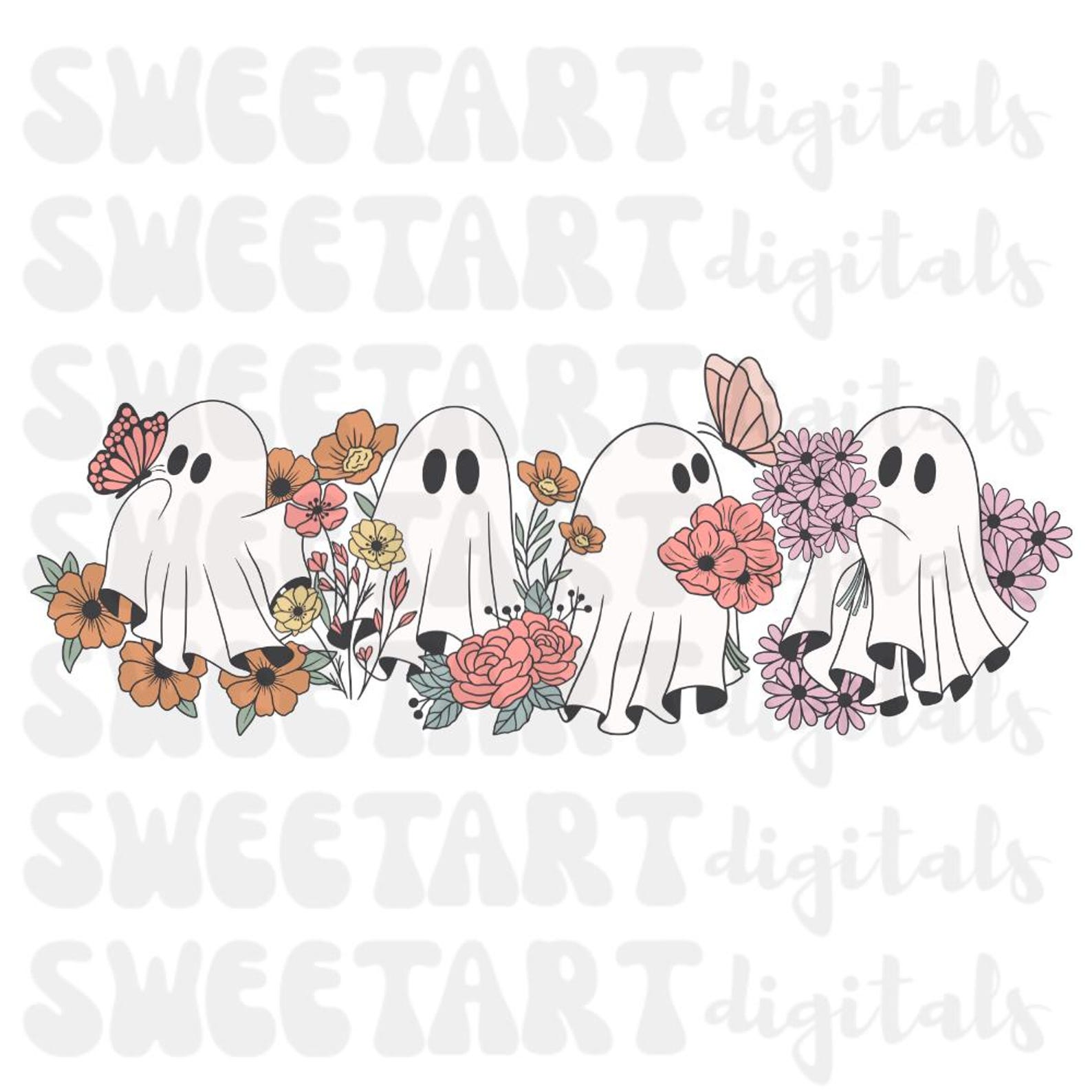 Retro Floral Ghosts Png, Cute Halloween Ghosts Png, Vintage Ghost Png ...