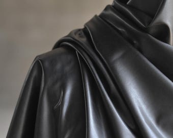 Black Matte Faux Leather Fabric: Stretch Vinyl Apparel, 58-60" Wide