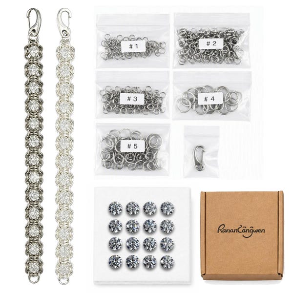 RomanLongwen Deluxe Chain Maille Bracelet Making Kit – Premium 316L Stainless Steel Jump Rings, Compatible with 8mm Elegant Zirconia Charms