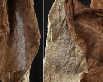 Brown Crinkled Texture Lightweight Washed Cotton Linen Designer Fabric for Clothing and Sewing Projects