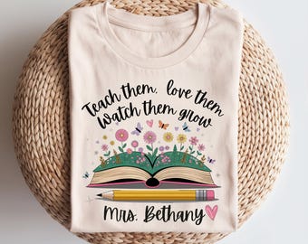 Teacher Appreciation DTF Transfer, Custom Thank You Shirt Design, Floral Book Pencil, Teacher Gift Ready to Press