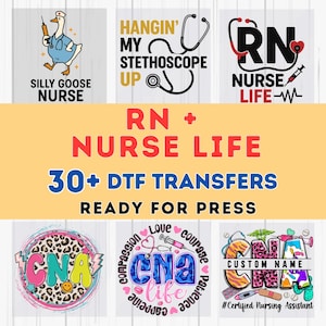 RN Nurse Life CNA Shirt 30+ DTF Transfer Bundle for Nurse Graduation Gift – Cute Medical Designs Ready to Press for T-Shirts