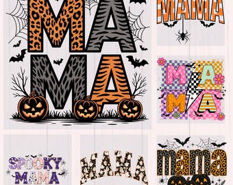 Halloween Mama DTF Transfer Bundle, Spooky Pumpkin Leopard Print Heat Transfers, Ready to Press DTF for Fall Mom Shirt Designs