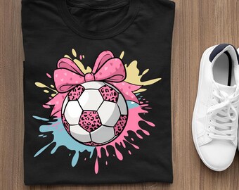 Girl Soccer DTF Transfer, Pink Leopard Ball Heat Press, Bow Soccer Iron On Design, Ready to Press DTF Print for Sports Shirts