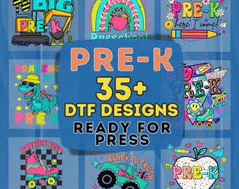 Pre-K DTF Transfer Bundle, 35+ Preschool Designs, Ready to Press Kindergarten Heat Transfers for Kids Back to School Shirts