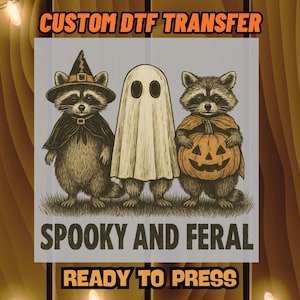 Spooky And Feral Raccoon DTF Transfer, Halloween Animal Heat Transfer, Cute Ghost Iron On, Ready To Press Direct To Film DTF