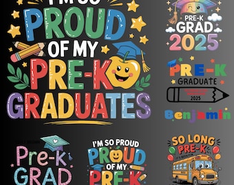 Pre-K Graduation DTF Bundle, Proud PreK Grad 2025 Transfers, Kindergarten Here I Come Shirt Print, Preschool Cap and Gown Design