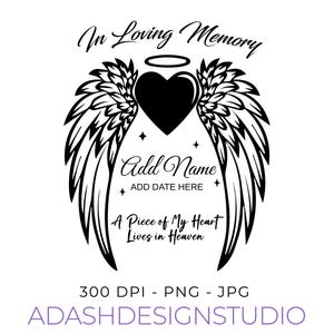 In Loving Memory SVG, rip svg, svg commémoratif, SVG commémoratif, ailes d'ange coeur halo paradis ajouter nom Date personnaliser, RIP Svg, deuil Png