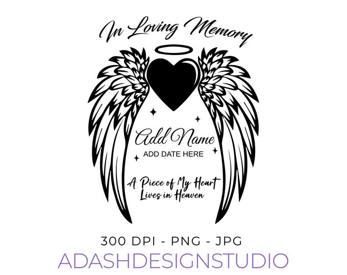 Memory Rip Word Disign In Loving Memory SVG, Rip Svg, Memorial Svg, Memorial SVG, Angel Wings ...