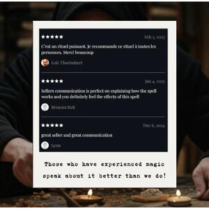 Puede incluir: Una imagen enmarcada con rese&ntilde;as de clientes y el texto "&iexcl;Aquellos que han experimentado la magia hablan mejor de ella que nosotros!". Las rese&ntilde;as est&aacute;n en franc&eacute;s e ingl&eacute;s, con fechas y nombres.