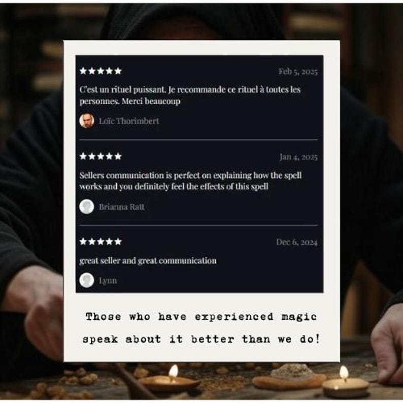 Puede incluir: Una imagen enmarcada con rese&ntilde;as de clientes y el texto "&iexcl;Aquellos que han experimentado la magia hablan mejor de ella que nosotros!". Las rese&ntilde;as est&aacute;n en franc&eacute;s e ingl&eacute;s, con fechas y nombres.
