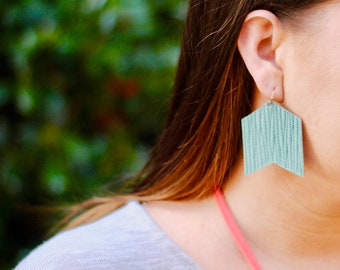 Large Arrow Leather Earrings Teal//Textured Leather Earrings, Statement Earrings, Lightweight, Gifts for Her