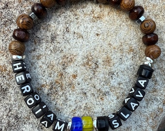 Heroiam Slava Bracelet, Wood & Millefiori Glass Bead Accent