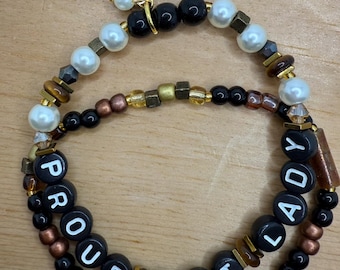 Proud cat lady  bracelet  set with enamel cat charm