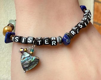 Sister Resister Bracelet with lapis lazuli & charm