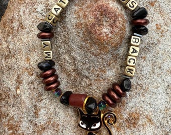 My Cat Grabs Back bracelet  with enamel cat charm