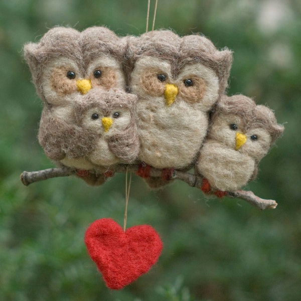 Needle Felted Owl Ornament - Family of Four
