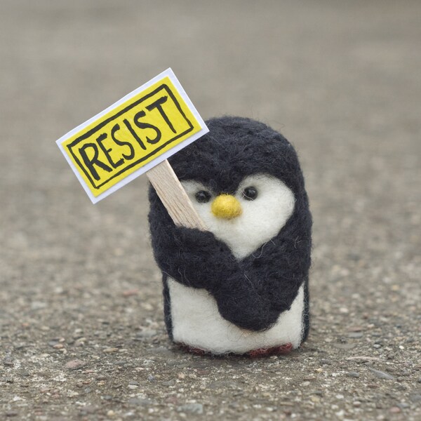 Needle Felted Penguin Protestor