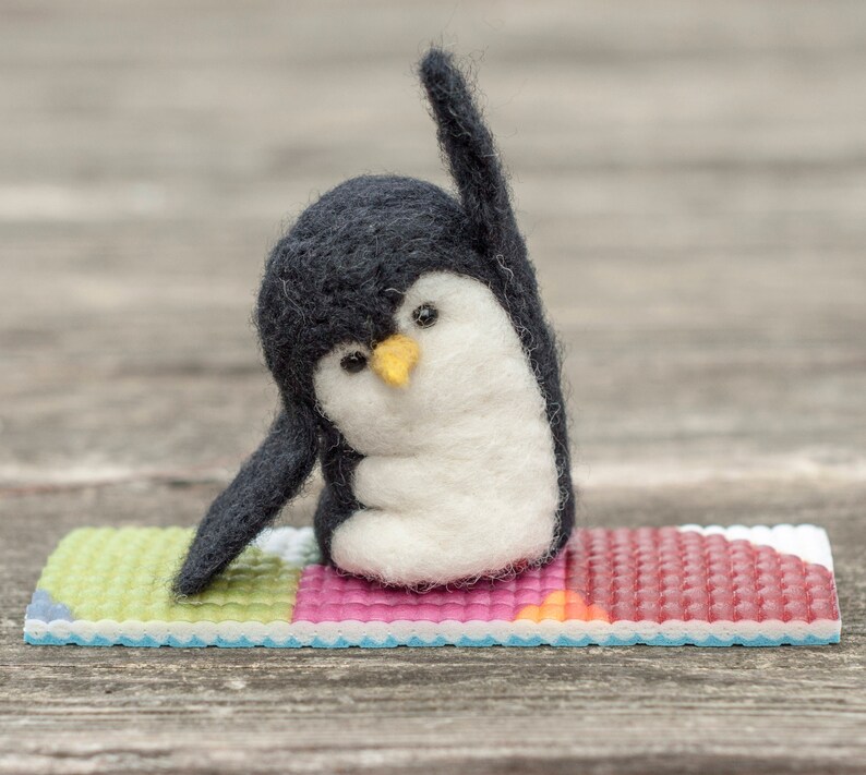 Needle Felted Penguin Yoga Etsy