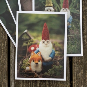 Holiday Greeting Cards with Gnomes Pack of Five FREE SHIPPING image 1