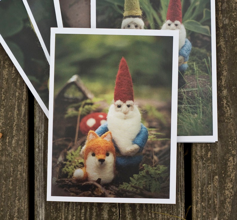 Holiday Greeting Cards with Gnomes Pack of Five FREE SHIPPING image 1