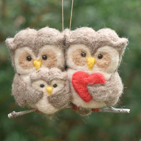 Needle Felted Owl Ornament - Family of Three