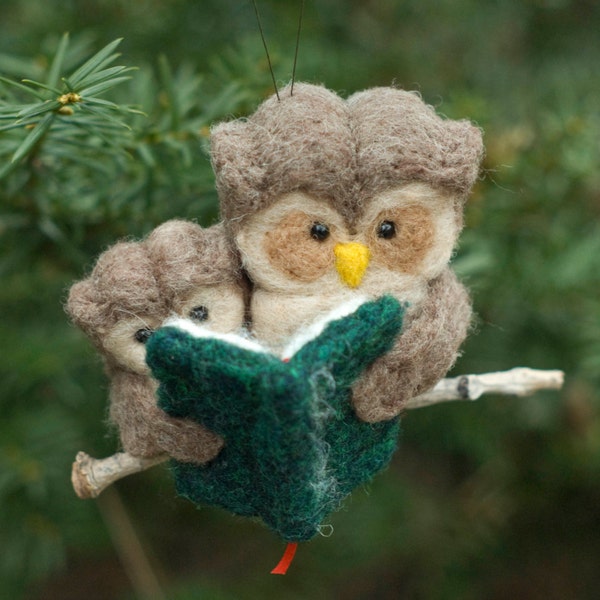 Needle Felted Owl Ornament - Reading to Young