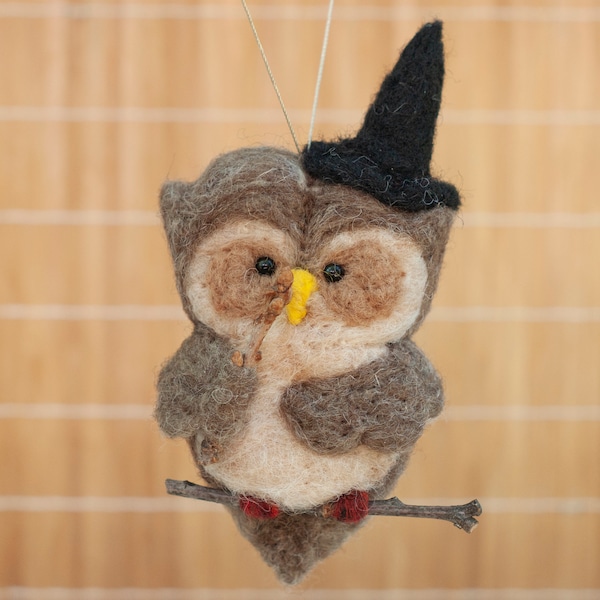 Needle Felted Owl Ornament - Witch