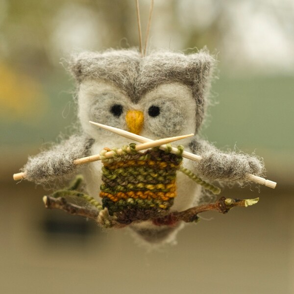 Needle Felted Owl Ornament - Knitting