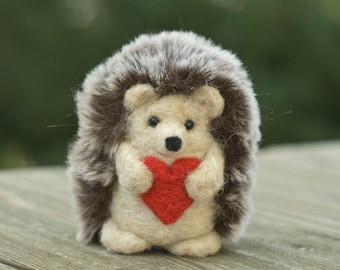 Needle Felted Hedgehog - Holding Heart