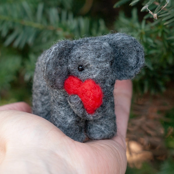 Needle Felted Elephant with Heart