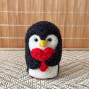Needle Felted Penguin - Valentine Heart