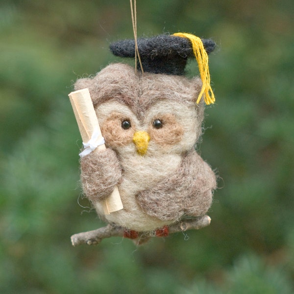 Needle Felted Owl Ornament - Graduation