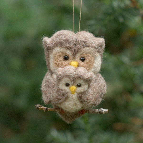 Needle Felted Owl Ornament - Family of Two