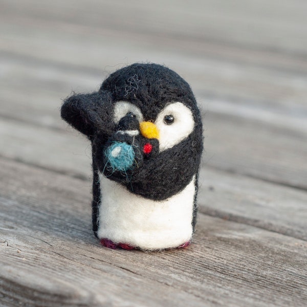 Needle Felted Penguin - Holding Camera