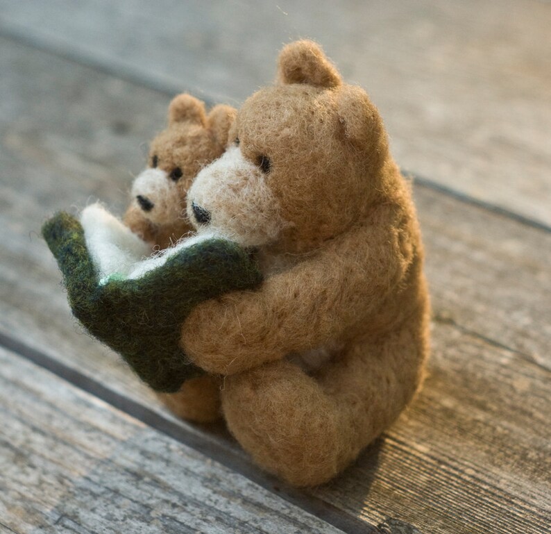 Needle Felted Bear Reading to Cub Etsy