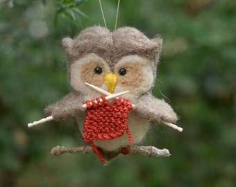 Needle Felted Owl Ornament - Knitting