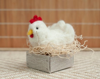 Needle Felted Chicken - Hen with Egg