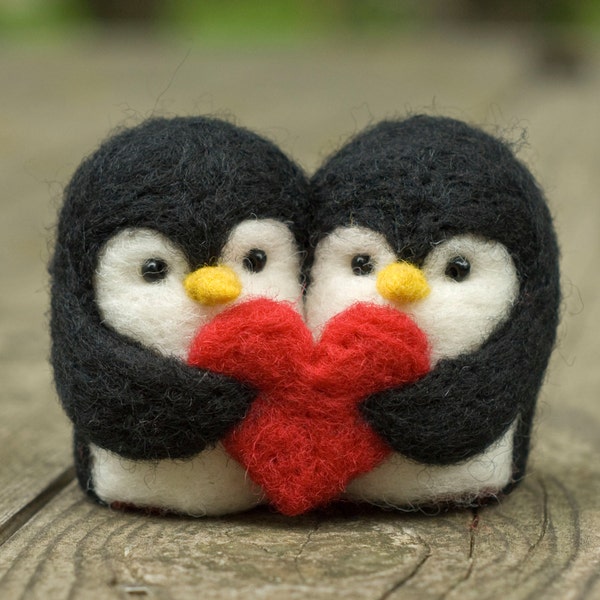 Needle Felted Penguin - Love Birds