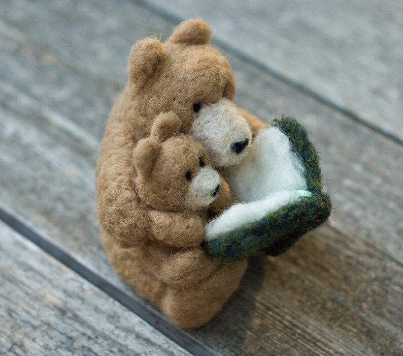 Needle Felted Bear Reading to Cub Etsy