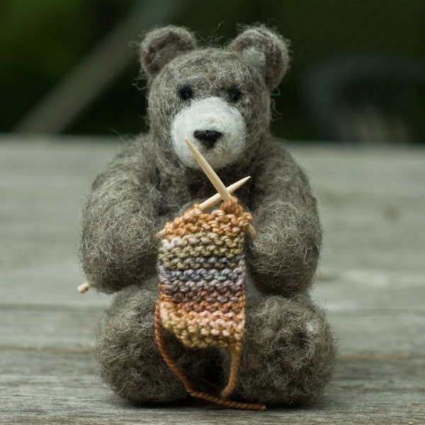 Needle Felted Friend - Knitting Bear