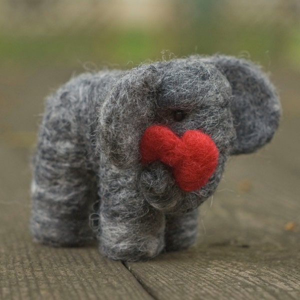 Needle Felted Elephant with Heart