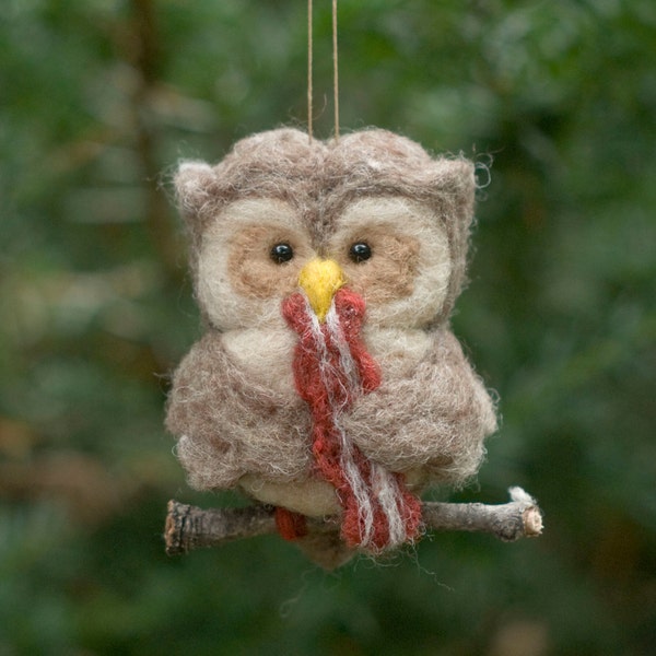 Needle Felted Owl Ornament - Hungry for Bacon